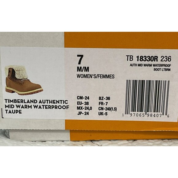 New Timberland Waterproof Taupe Suede Fold Down Teddy Fleece Boots Size 7 - Picture 9 of 10